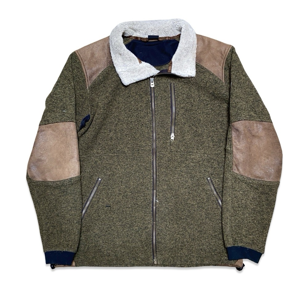 Kuhl Alpenwurx Mens Fleece Jacket Size L Olive Green Suede Trim Sherpa Collar